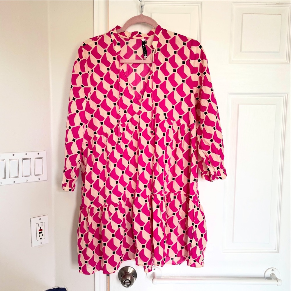 Zara Stylish Pink and Cream Printed Dress